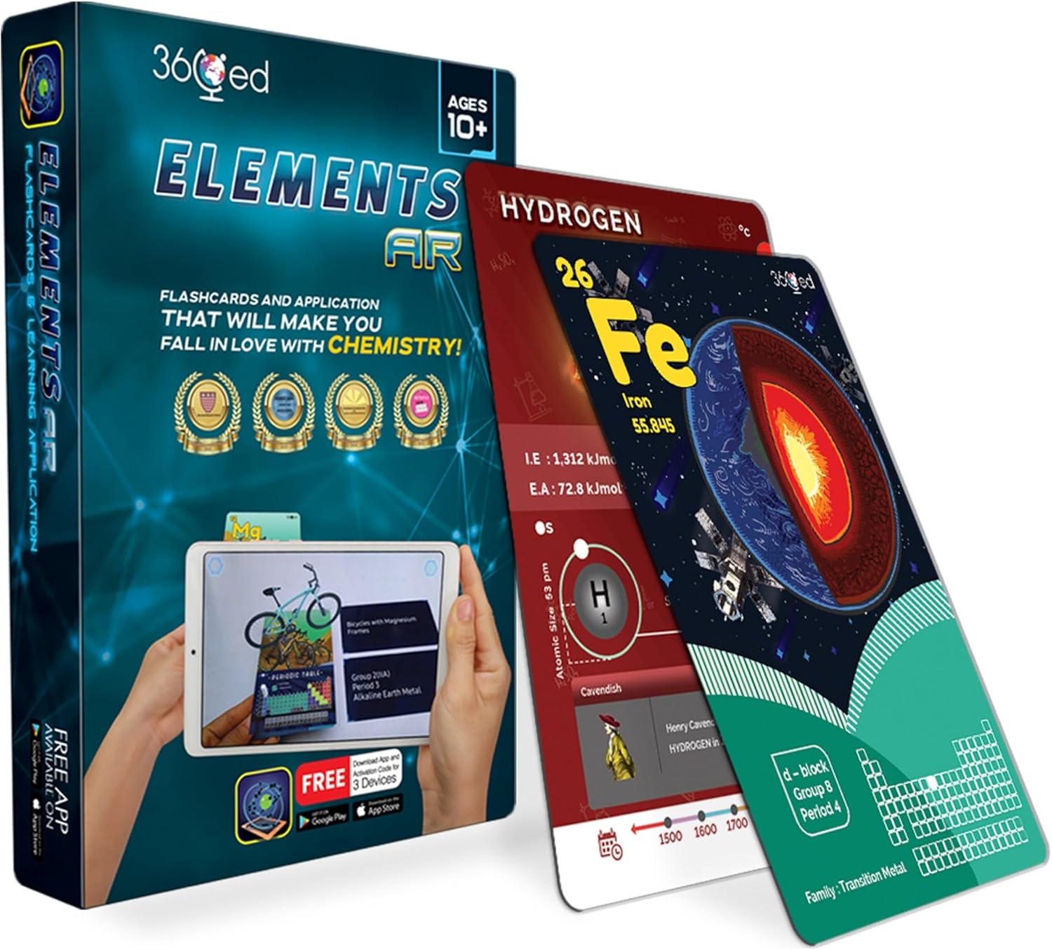 Elements Ar Interactive Learning Kit: Augmented Reality Periodic Table 30 Flashcards & App for Kids 10+, Educational Stem Toy for Chemistry