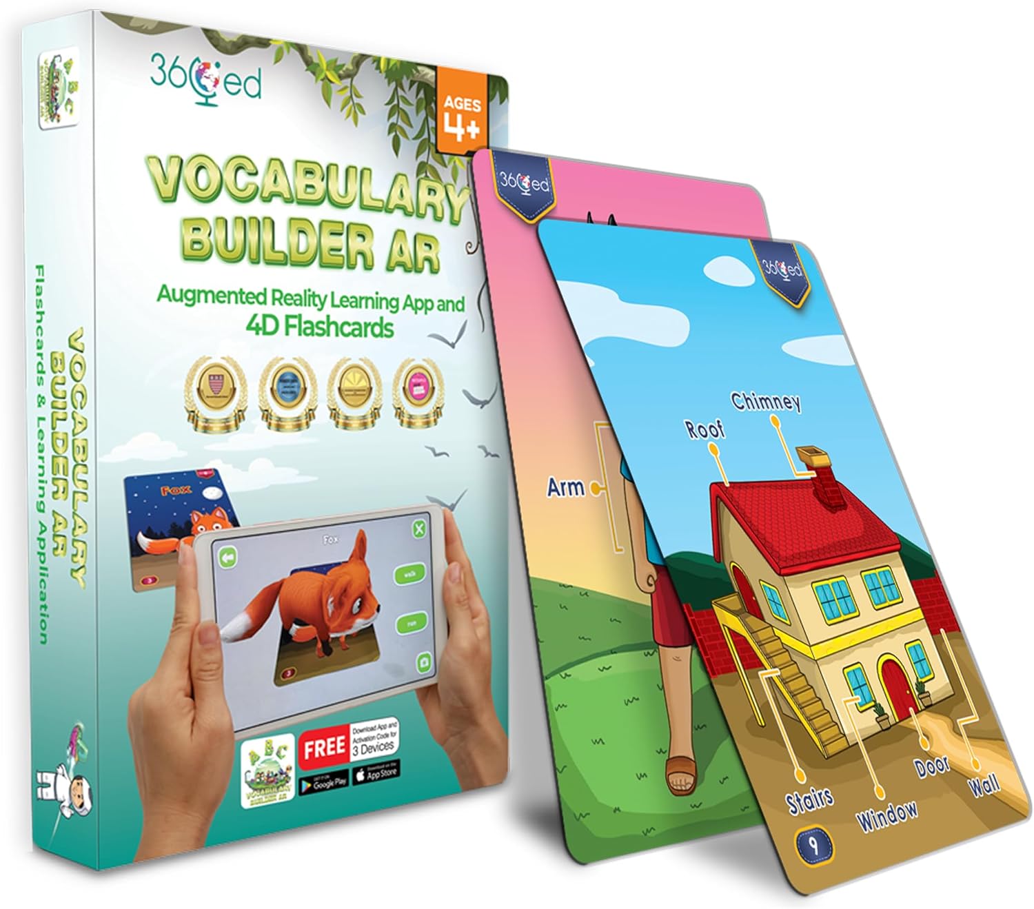 Vocabulary Builder AR Flashcards: Interactive 4D Augmented Reality Learning Game for Ages 4 and Up, Educational Toys for Kids