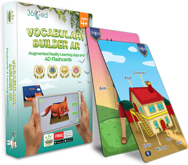 Vocabulary Builder AR Flashcards: Interactive 4D Augmented Reality Learning Game for Ages 4 and Up, Educational Toys for Kids, Learning Made Fun