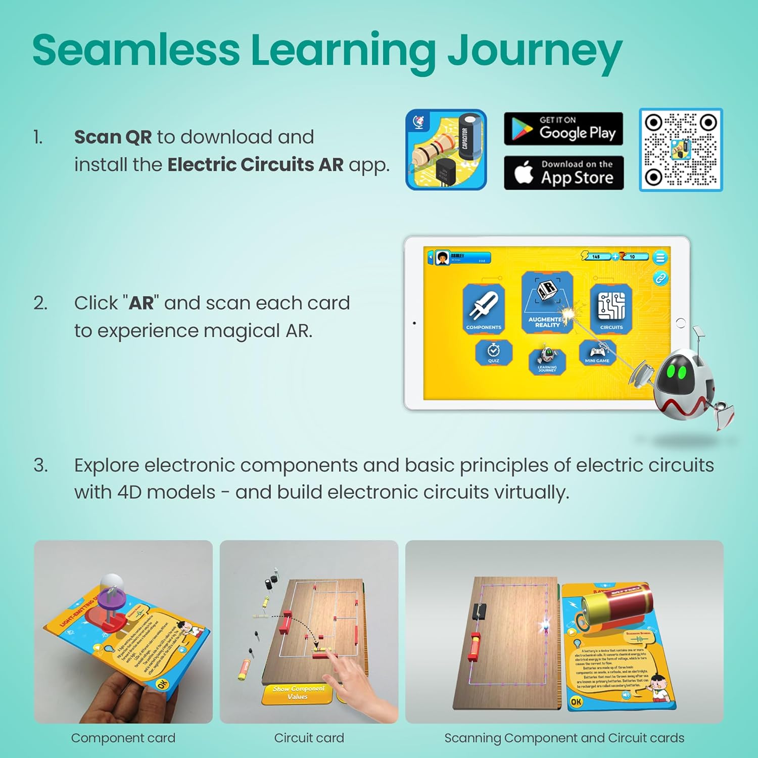 Electric Circuit Ar Learning Kit - Interactive Augmented Reality Flashcards for Kids 10+, Educational Electronics Game, STEM Toys for Children